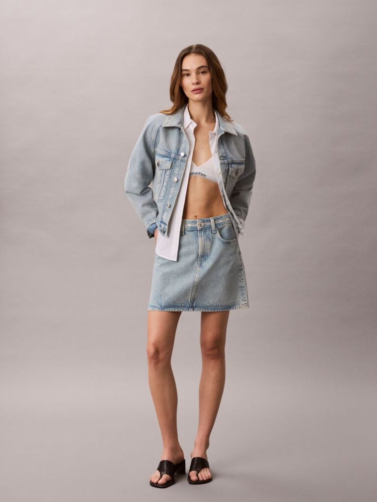 Denim Boxy Logo Tape Denim Jacket  Women