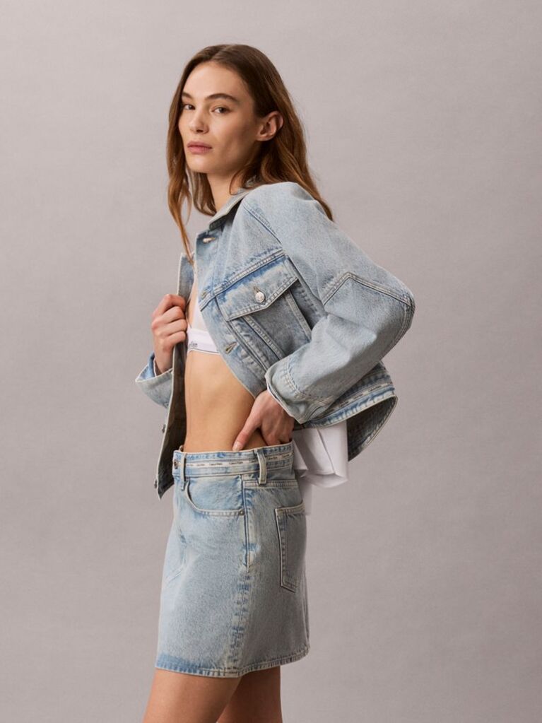 Denim Boxy Logo Tape Denim Jacket  Women