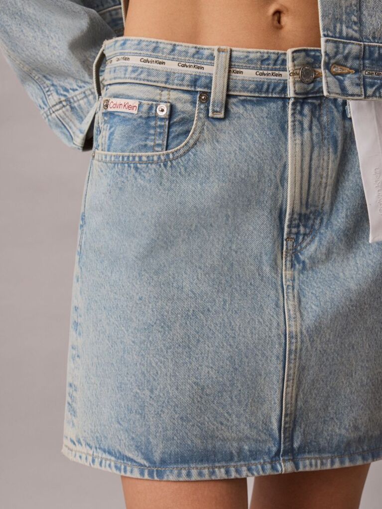Denim Logo Tape Denim Mini Skirt  Women