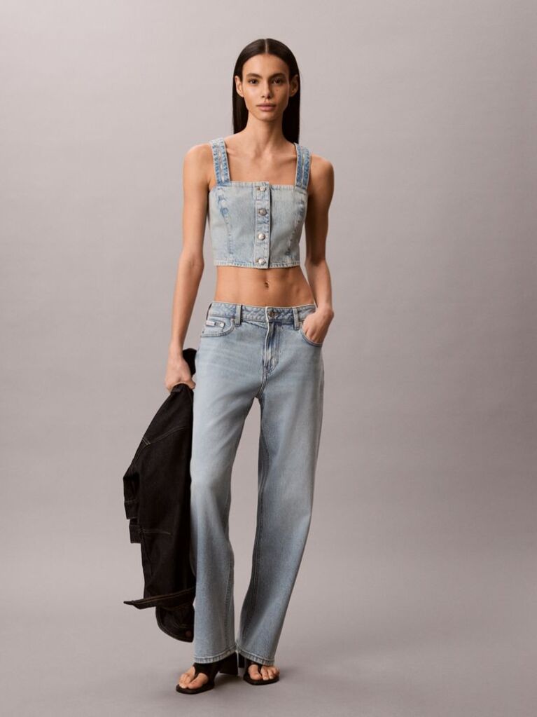 Denim Logo Tape Denim Tank Top  Women