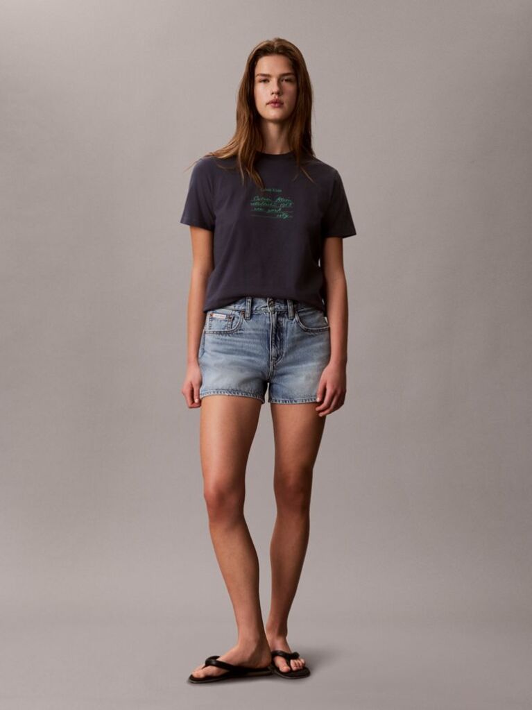 Blue Handwriting Graphic Crew Neck T-Shirt  Women