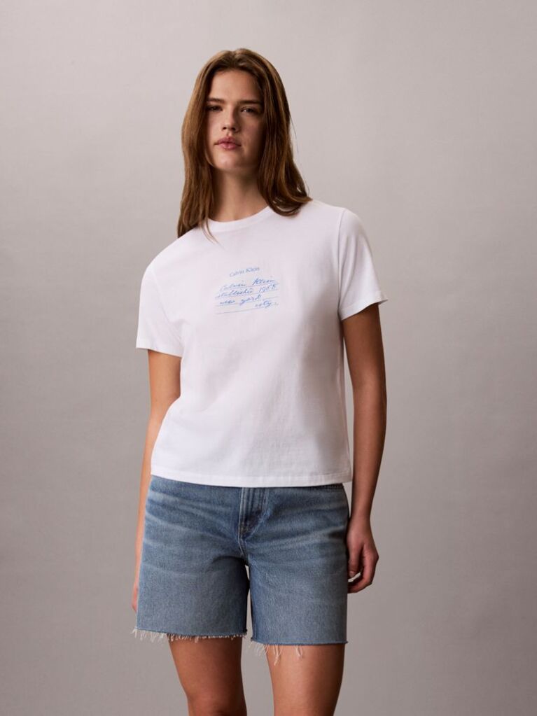 White Handwriting Graphic Crew Neck T-Shirt  Women
