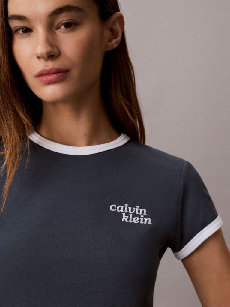 Blue Embroidered Logo Ringer T-shirt  Women