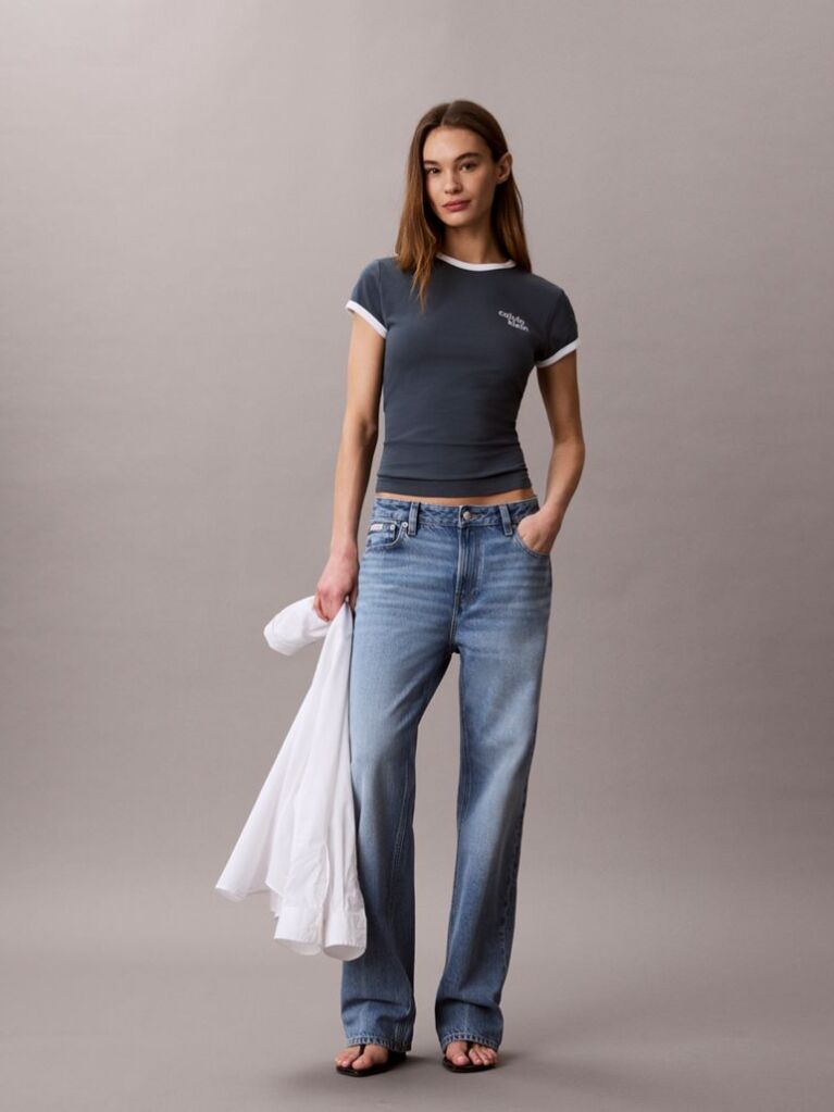 Blue Embroidered Logo Ringer T-shirt  Women