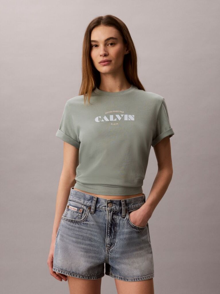 Green Retro Logo Crew Neck T-Shirt  Women