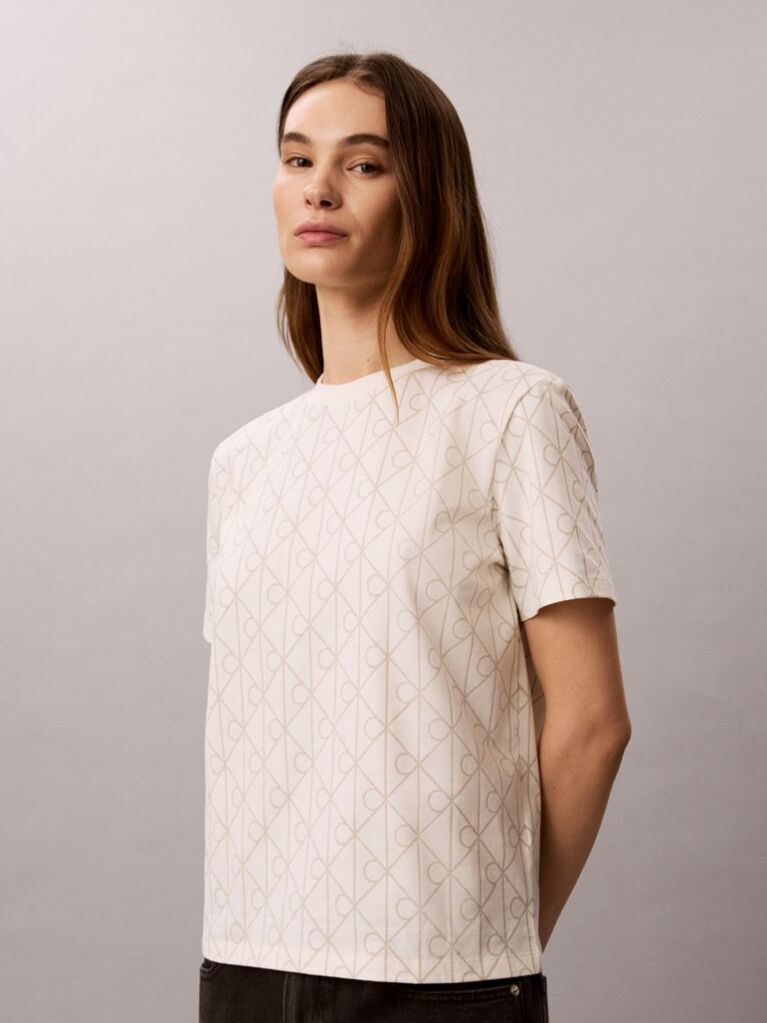 White Emblem Print Crew Neck T-Shirt  Women