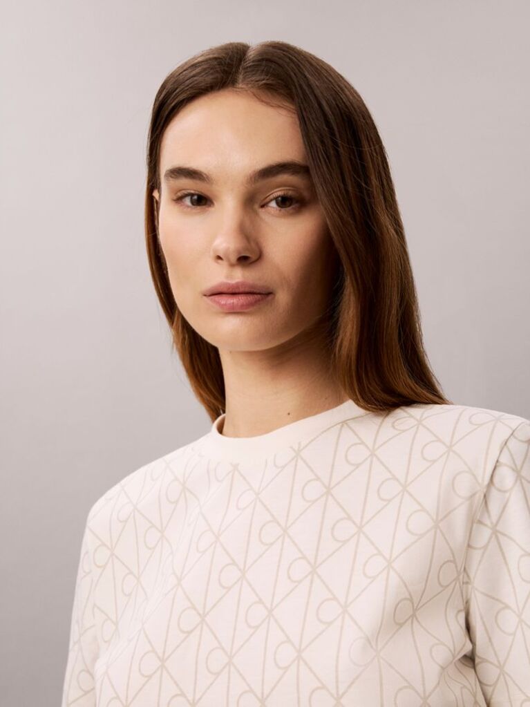 White Emblem Print Crew Neck T-Shirt  Women