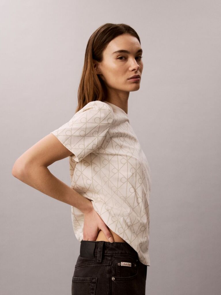 White Emblem Print Crew Neck T-Shirt  Women