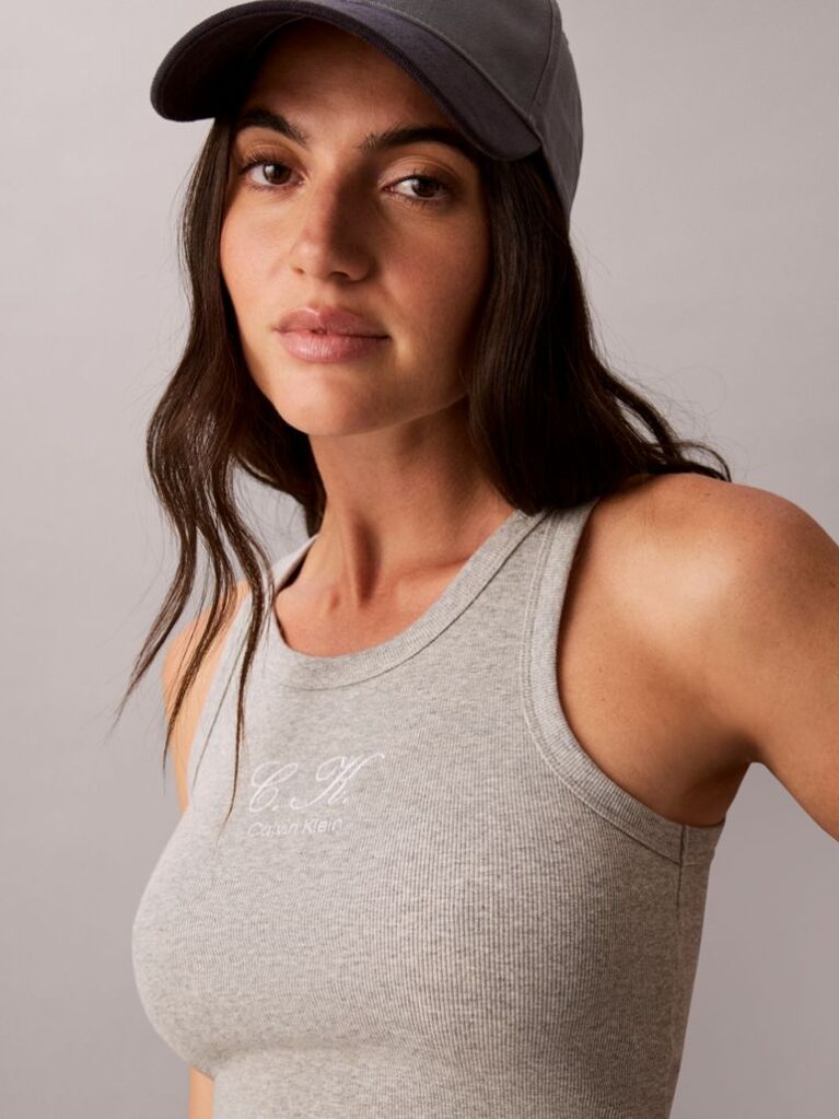 Grey Embroidered CK Logo Rib Tank Top  Women