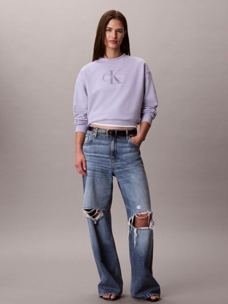 Purple French Terry Monologo Crewneck Sweatshirt  Women