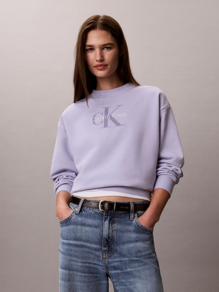 Purple French Terry Monologo Crewneck Sweatshirt  Women