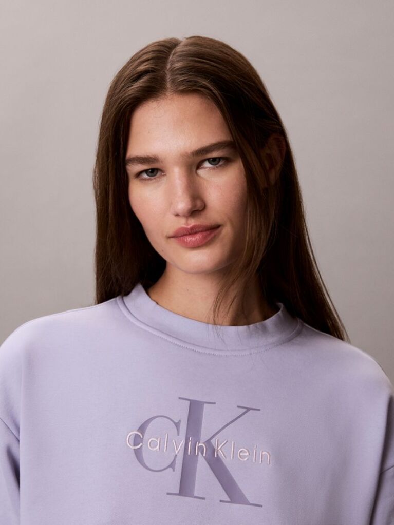 Purple French Terry Monologo Crewneck Sweatshirt  Women