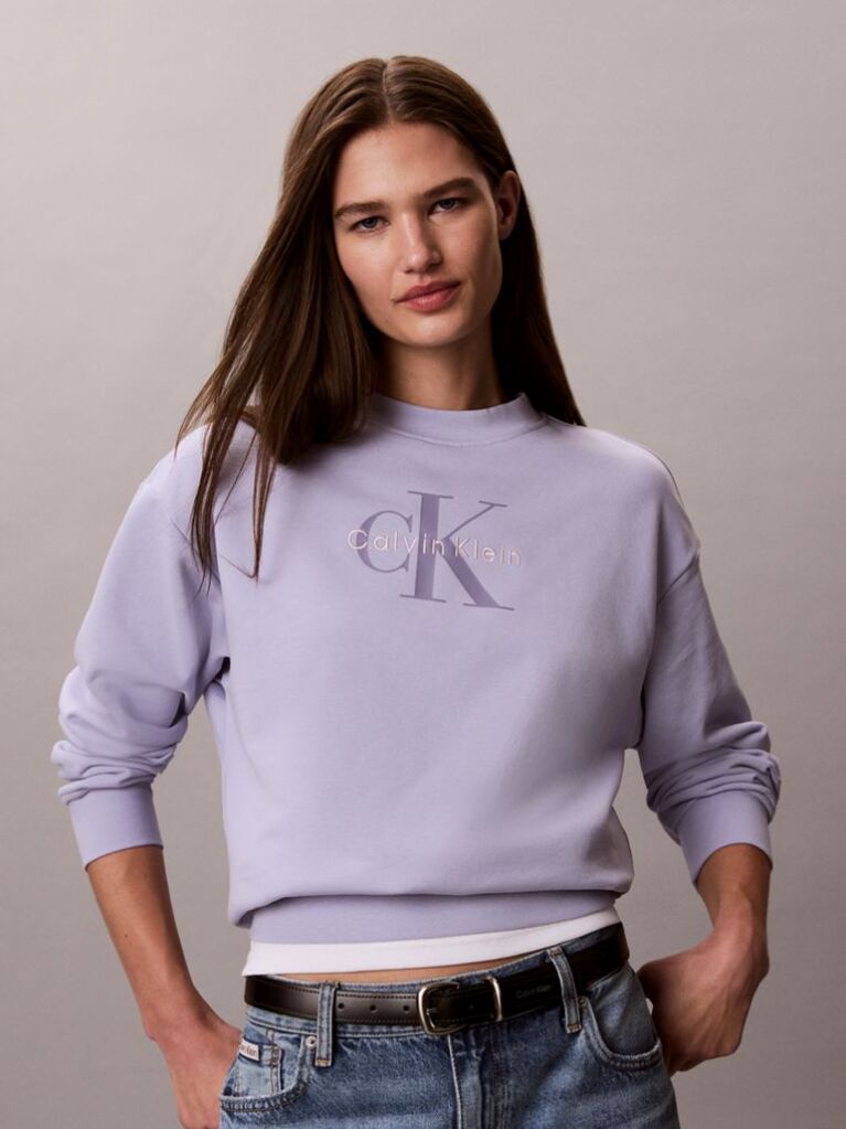 Purple French Terry Monologo Crewneck Sweatshirt  Women