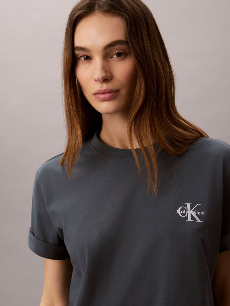 Μπλε Boxy T-Shirt Με Monologo  Γυναίκα