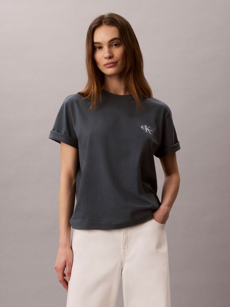Μπλε Boxy T-Shirt Με Monologo  Γυναίκα