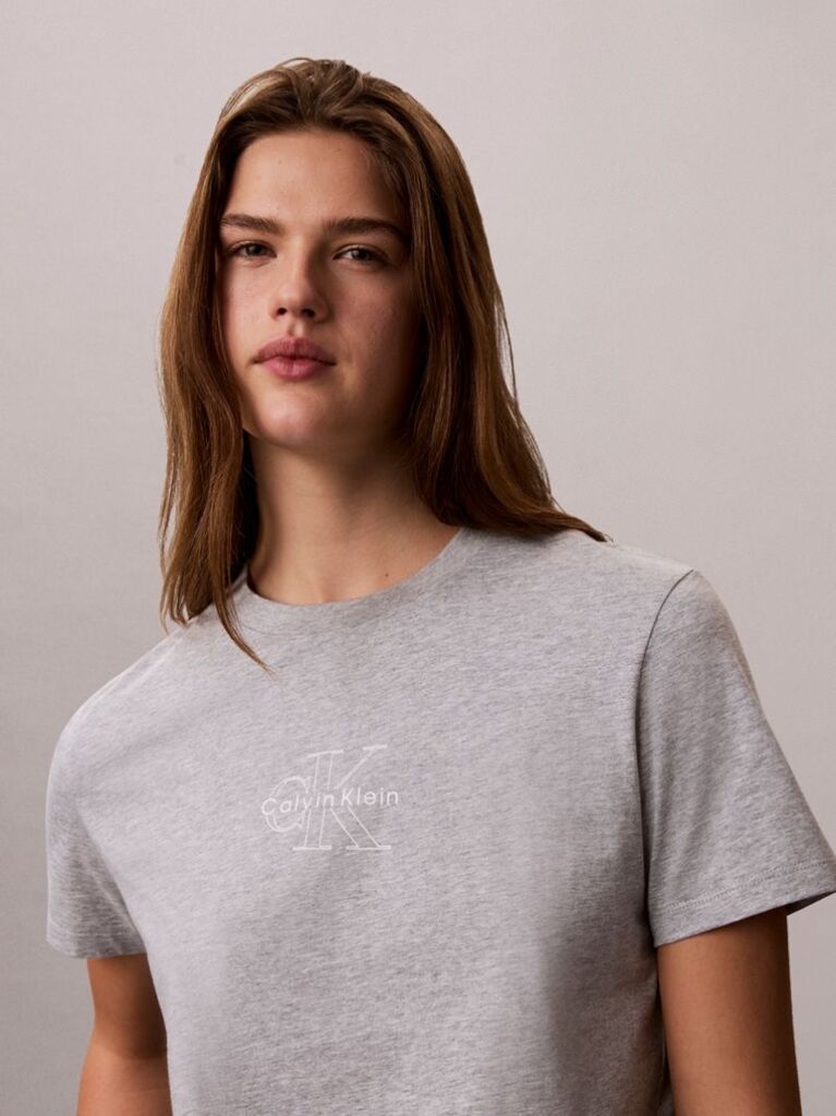 Grey Monologo Crew Neck T-Shirt  Women