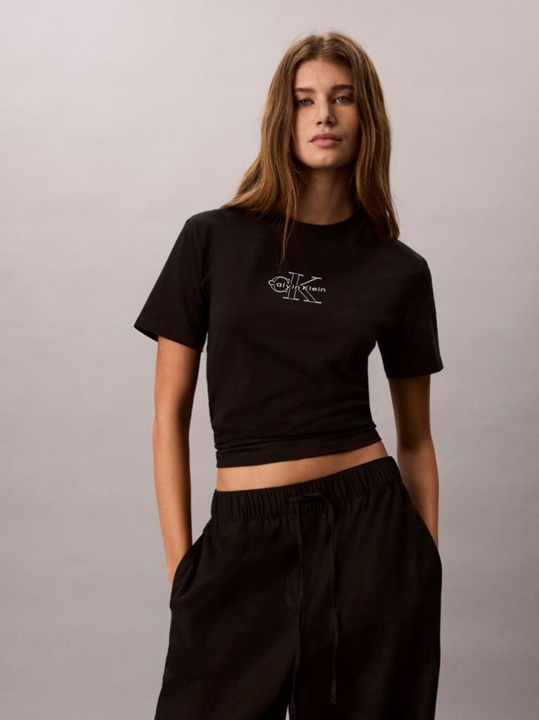 Black Monologo Crew Neck T-Shirt  Women