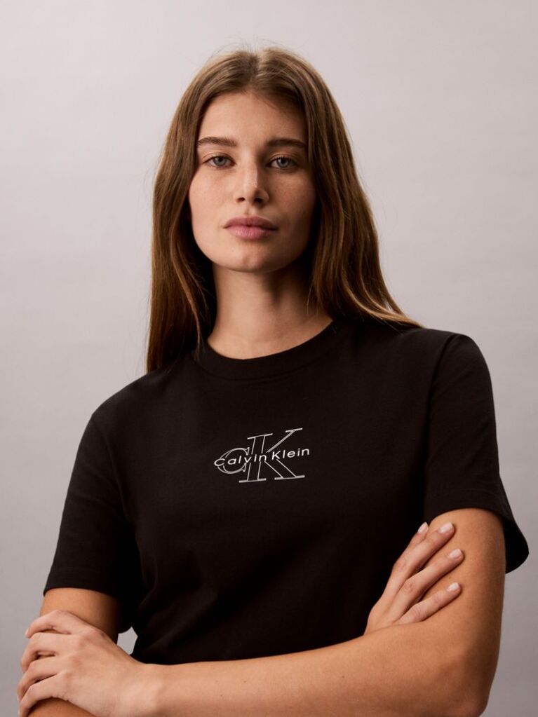 Black Monologo Crew Neck T-Shirt  Women