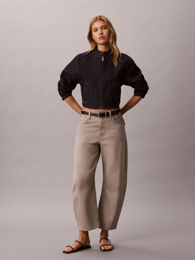 Grey Cropped Barrel Jeans  Women