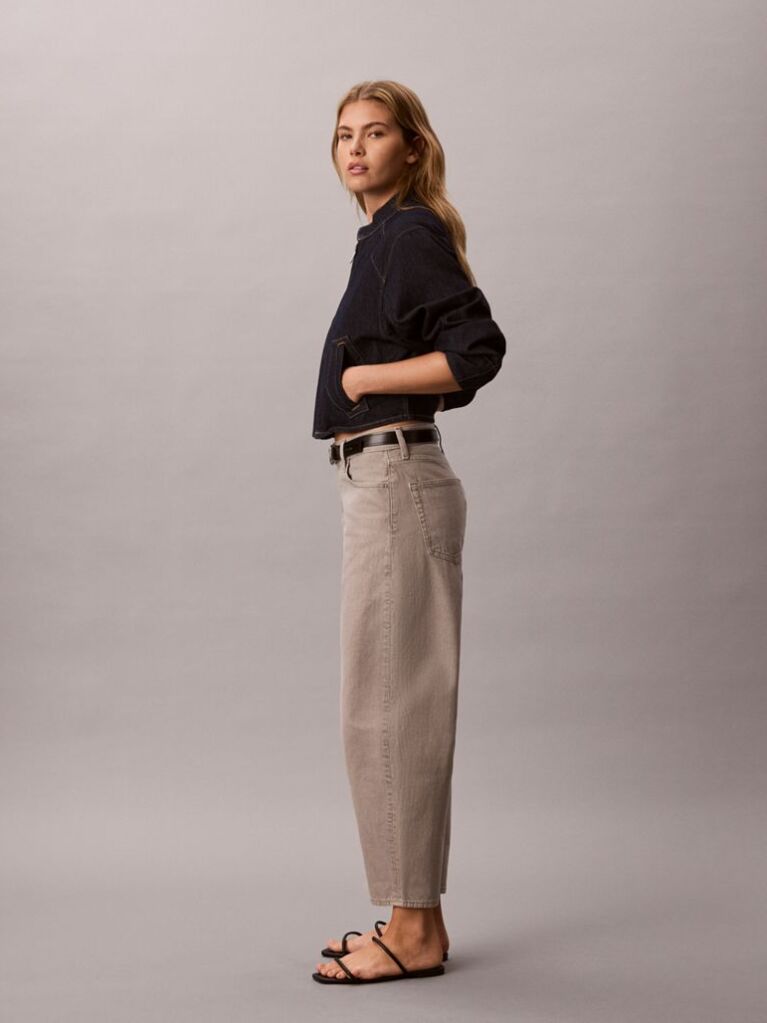 Grey Cropped Barrel Jeans  Women