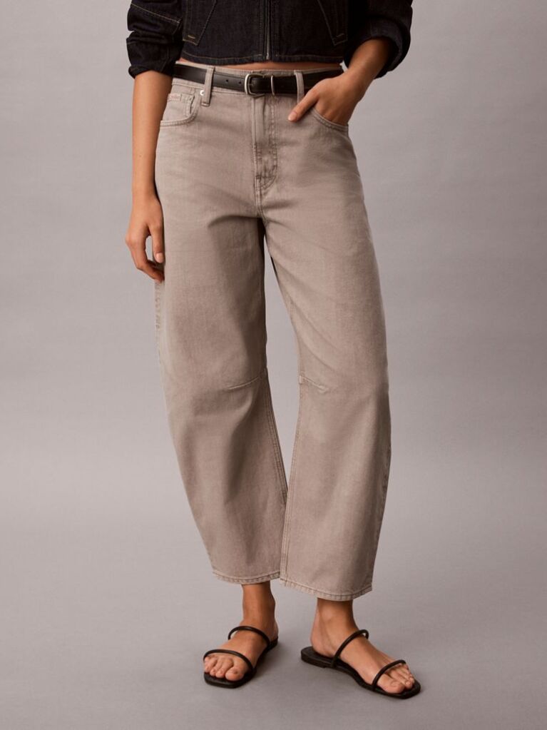 Grey Cropped Barrel Jeans  Women