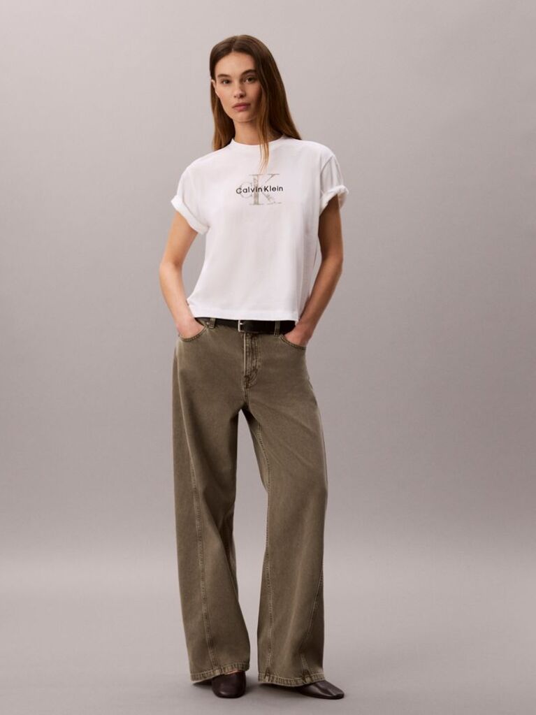 Λευκό T-Shirt Με Boxy Γραμμή Και Μονόγραμμα  Γυναίκα
