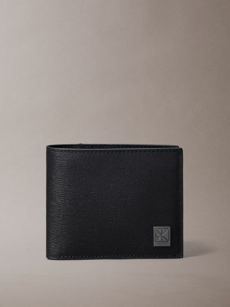 Black Emblem Logo Textured Bifold Wallet  Men