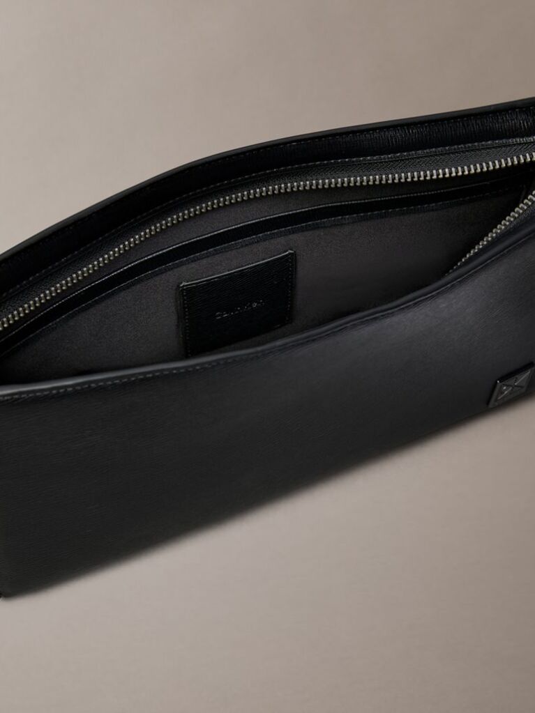 Black Saffiano Emblem Zip Pouch with Handle  Men