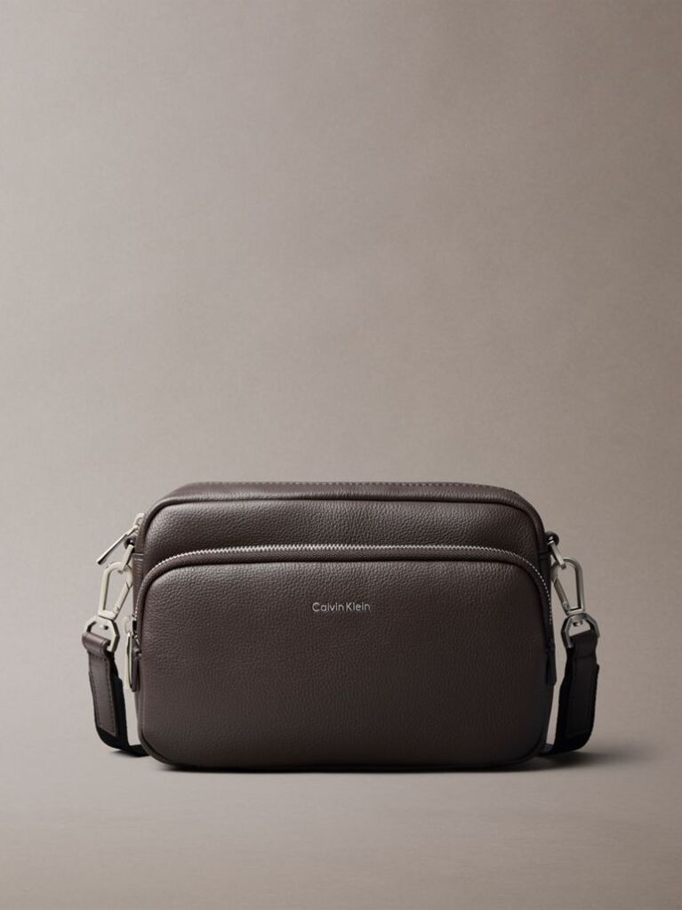 Brown Logo Pebbled Crossbody Camera Bag  Men