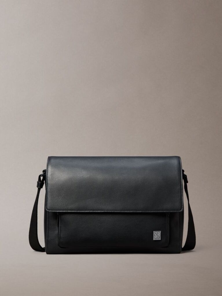 Black Saffiano Emblem Logo Messenger Bag  Men