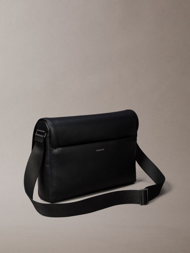 Black Saffiano Emblem Logo Messenger Bag  Men