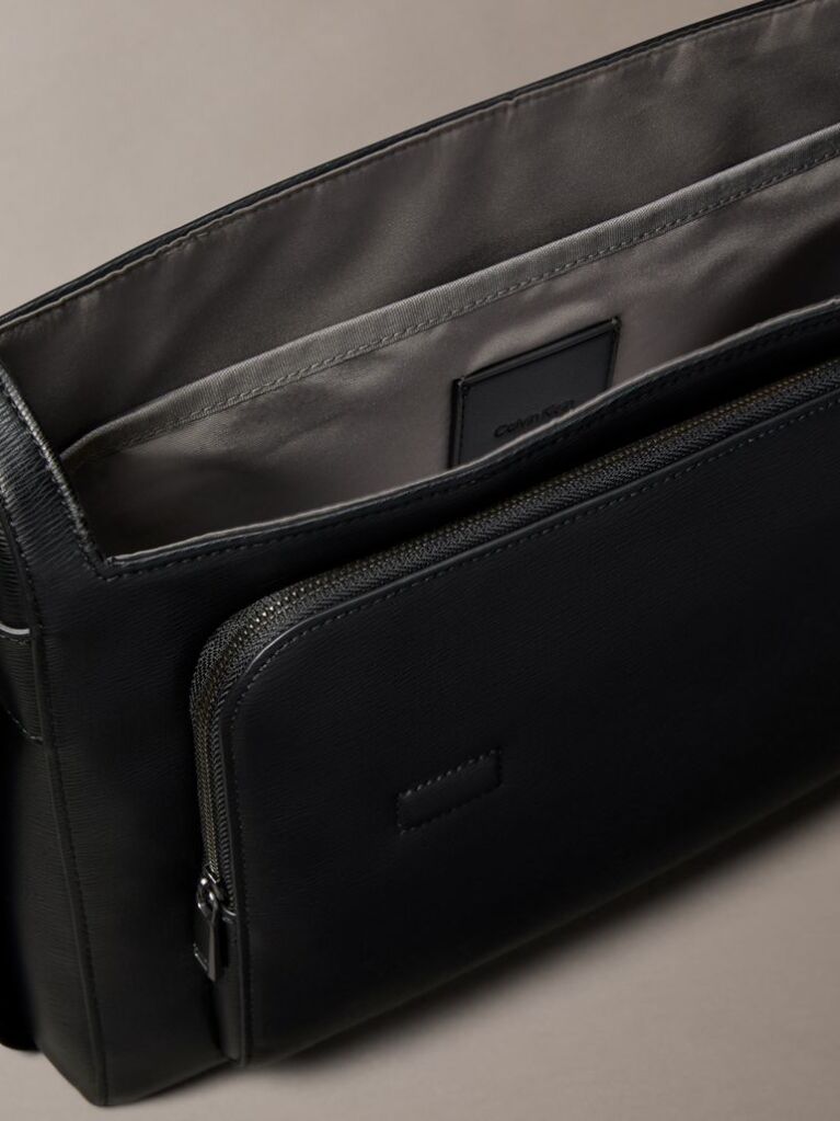 Black Saffiano Emblem Logo Messenger Bag  Men