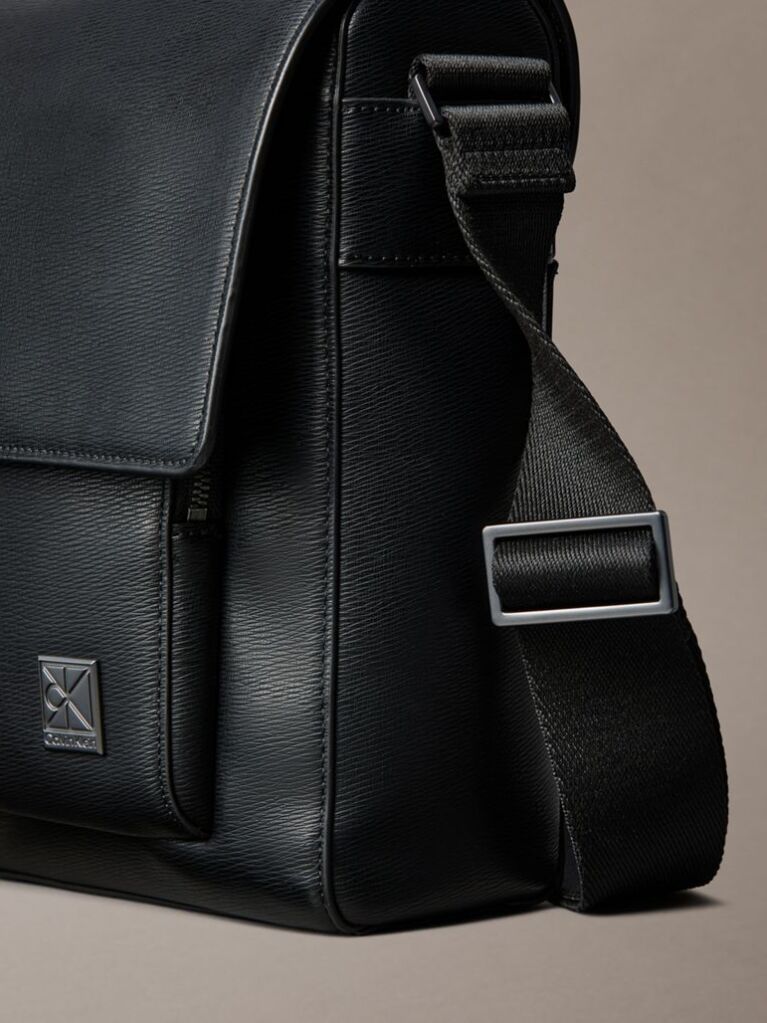 Black Saffiano Emblem Logo Messenger Bag  Men