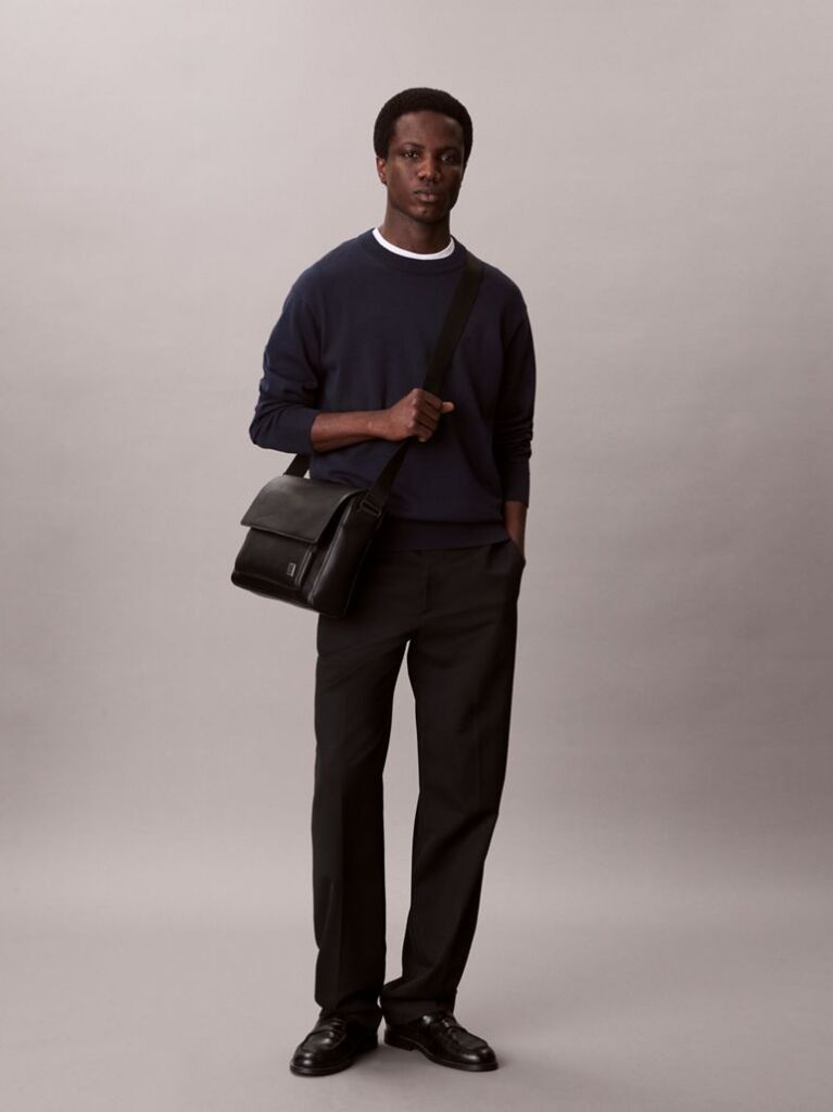 Black Saffiano Emblem Logo Messenger Bag  Men