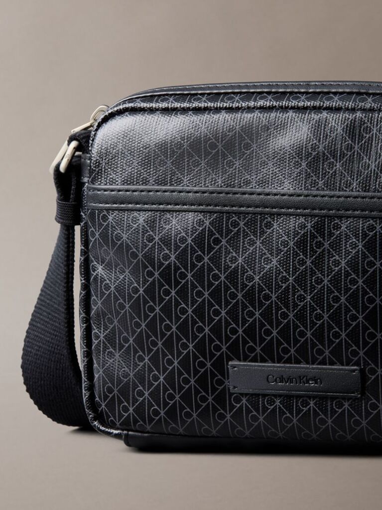 Black Coated Emblem Logo Crossbody Camera Bag  Men