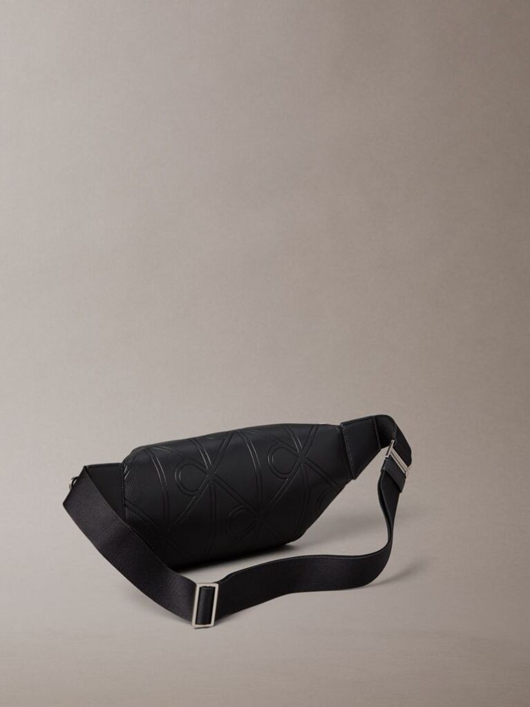 Black Embossed Allover Emblem Logo Bum Bag  Men