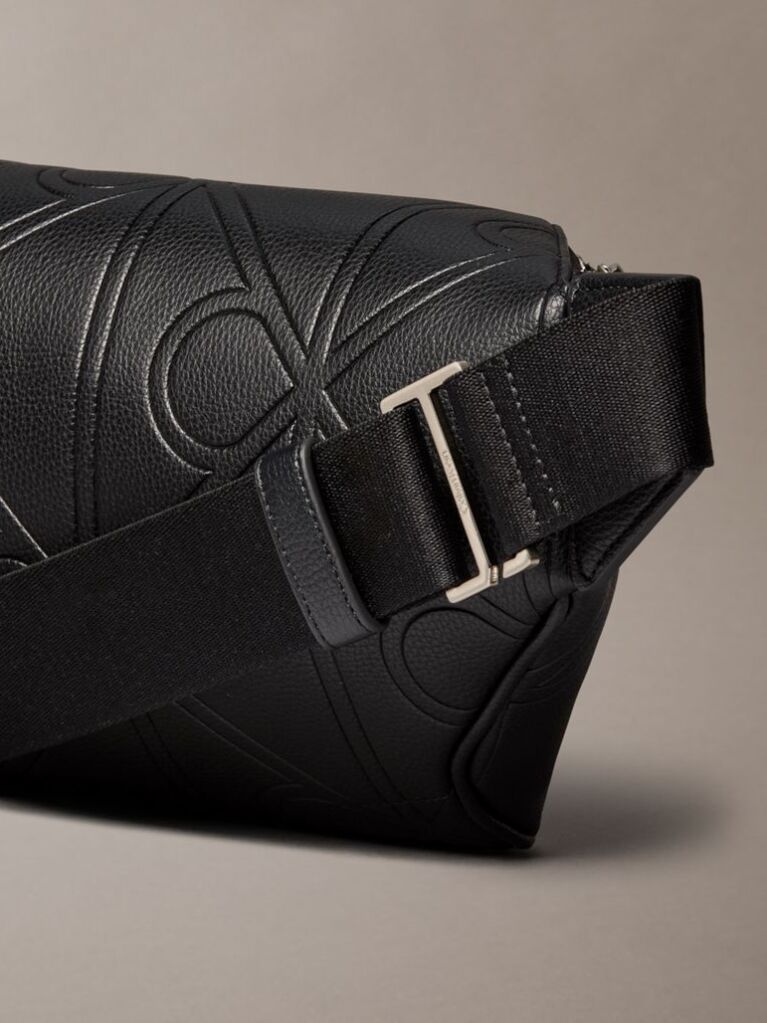 Black Embossed Allover Emblem Logo Bum Bag  Men
