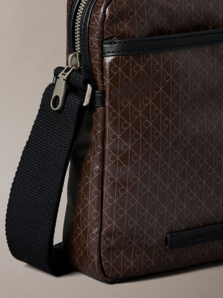 Brown Allover Emblem Logo Reporter Bag  Men