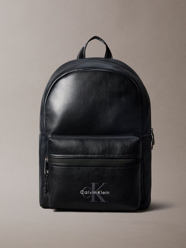 Black Logo Strap Smooth Dome Backpack  Men