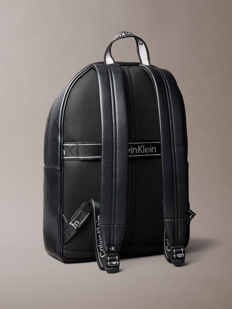 Black Logo Strap Smooth Dome Backpack  Men