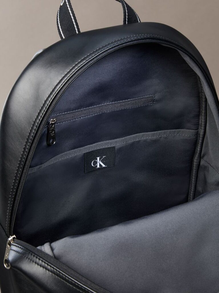 Black Logo Strap Smooth Dome Backpack  Men