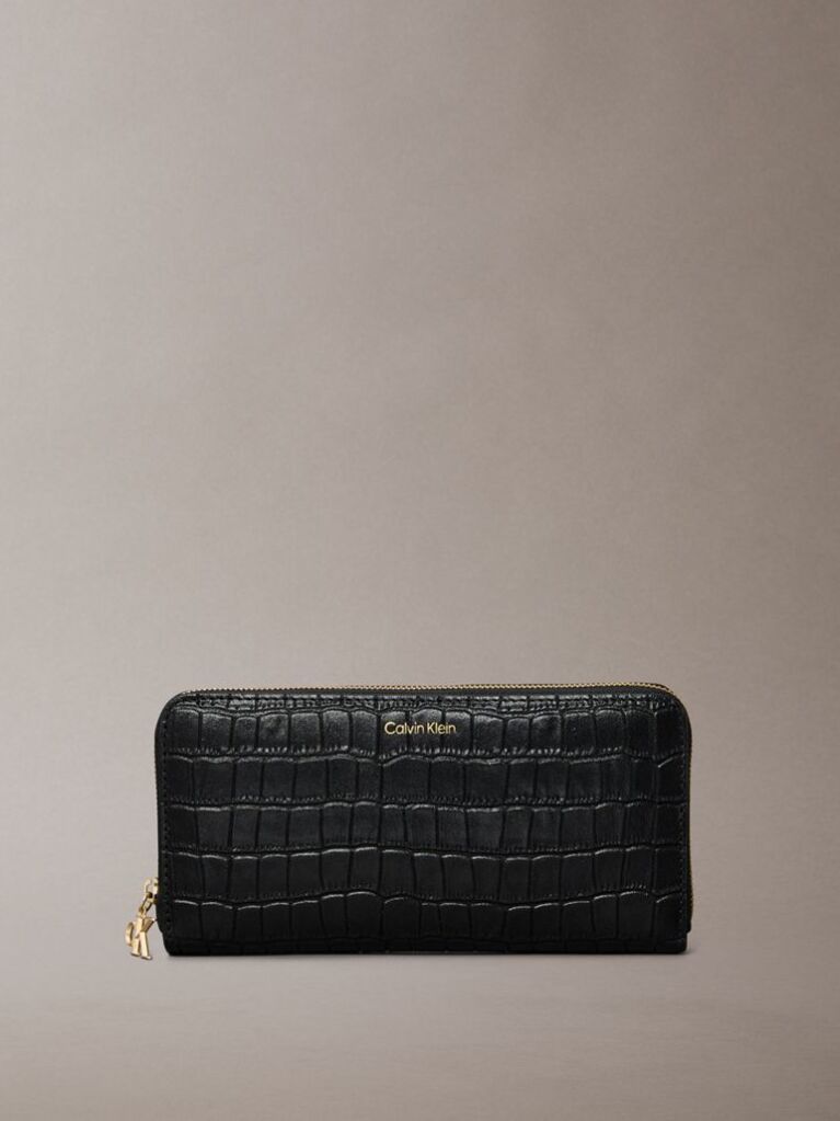 Black Leather Croc-Effect RFID Zip-Around Wallet  Women
