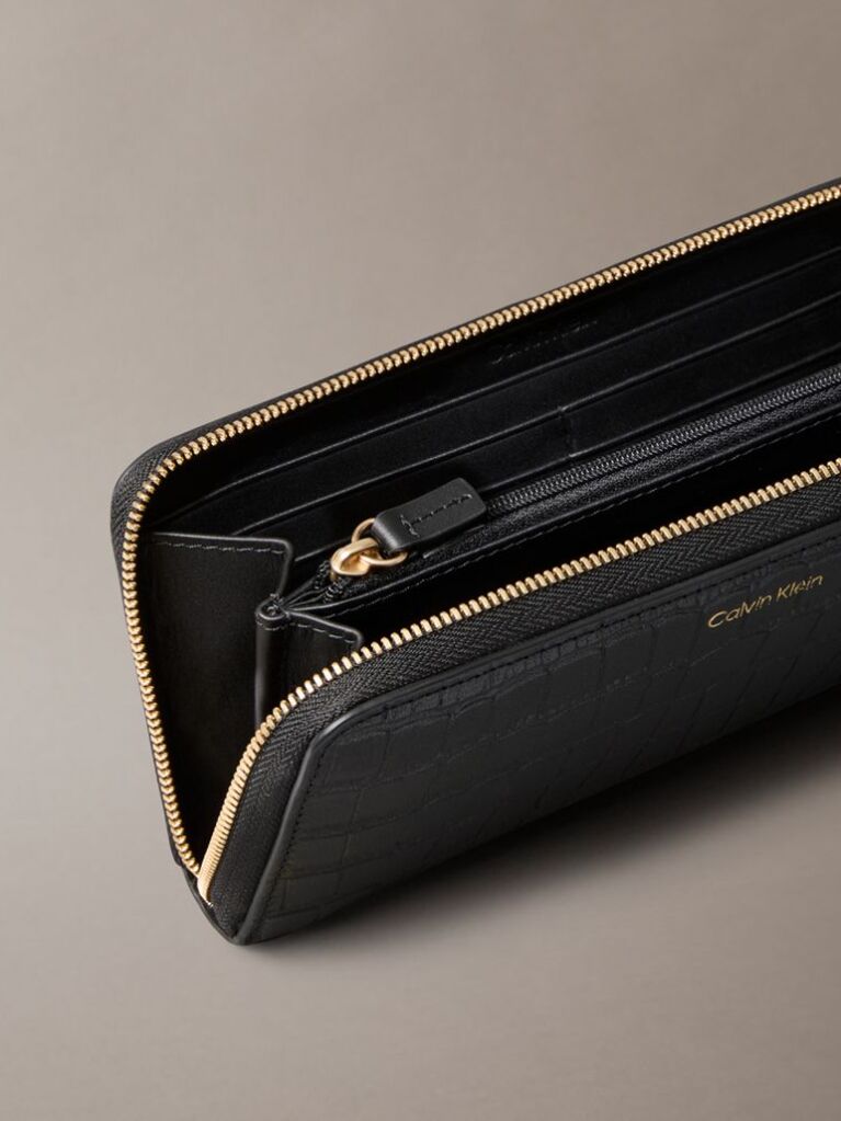 Black Leather Croc-Effect RFID Zip-Around Wallet  Women