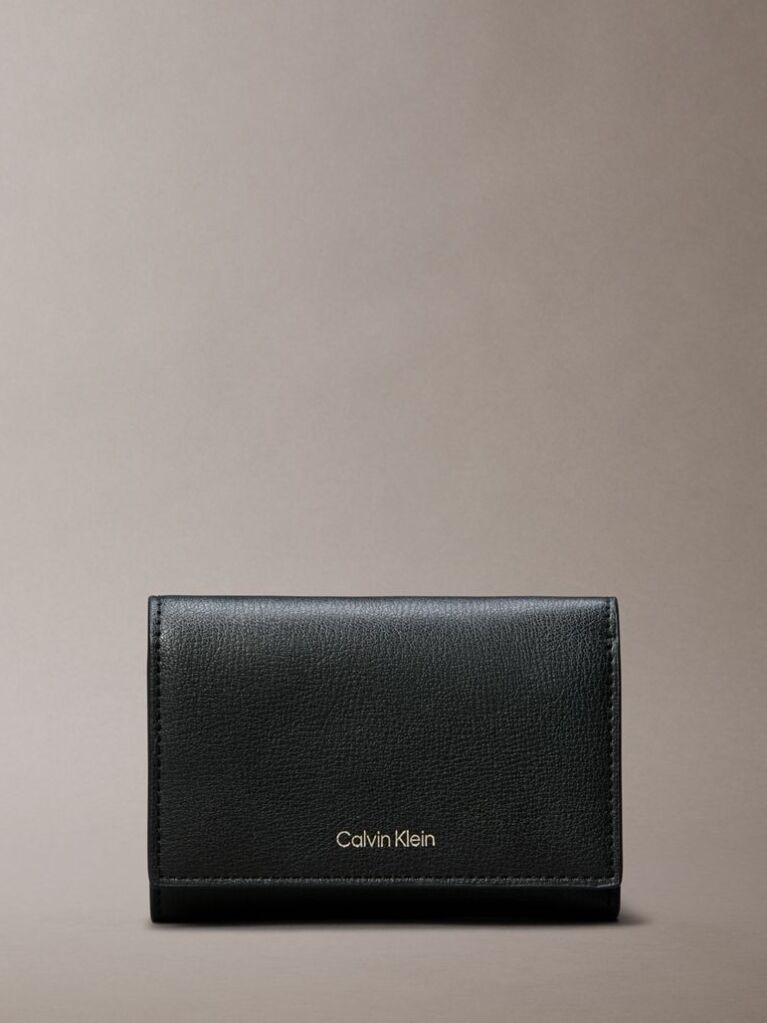 Black Metal Logo Trifold Wallet  Women