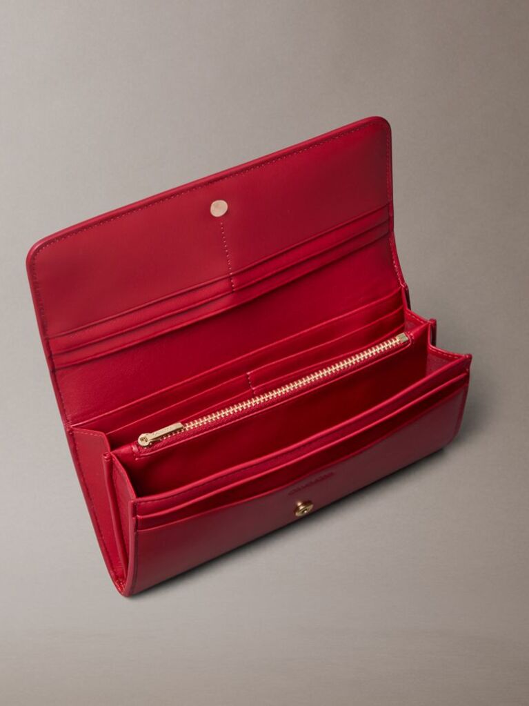 Red Leather RFID Monogram Longfold Wallet  Women