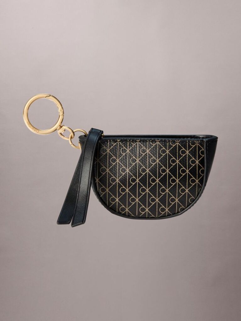 Black Emblem Logo Mini Zip Pouch Bag Charm  Women