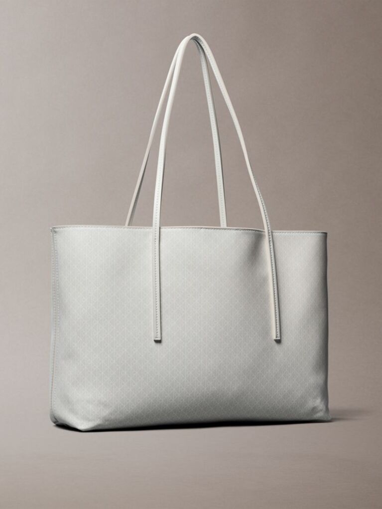 White Allover Monogram Logo Tote Bag with Pouch  Women