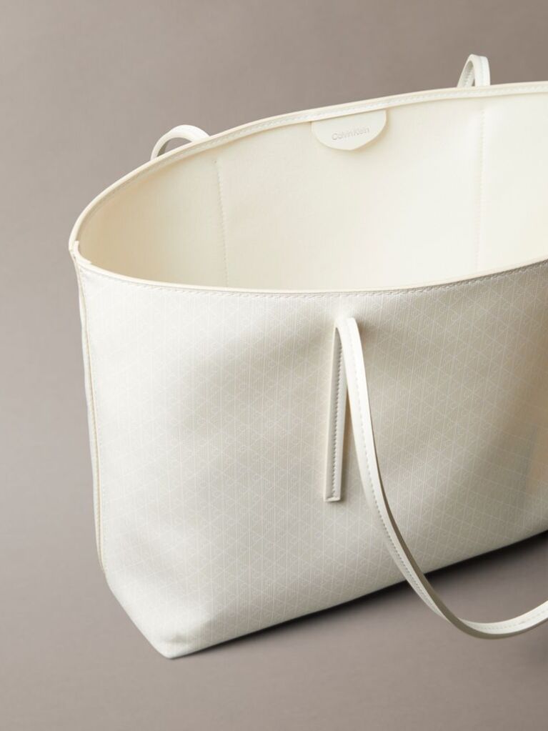 White Allover Monogram Logo Tote Bag with Pouch  Women