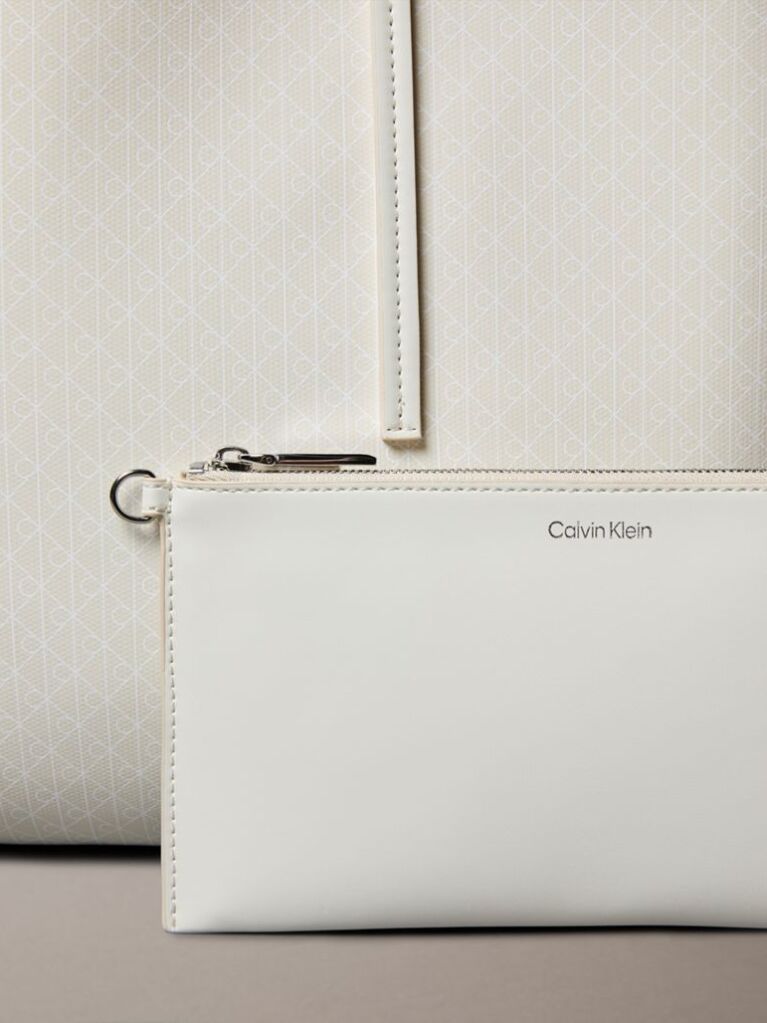 White Allover Monogram Logo Tote Bag with Pouch  Women