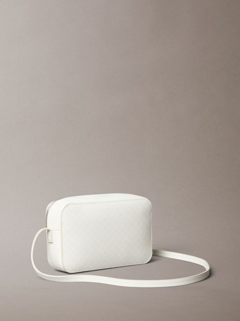 White Allover Monogram Logo Camera Bag  Women